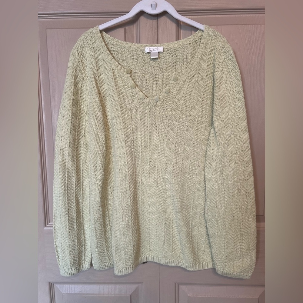 Christopher & Banks Soft Celery GreenV-Neck Sweater
